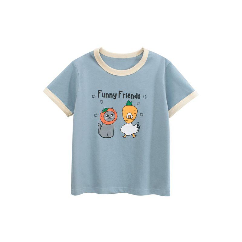 27Home Brand Summer Kidsren's Pure Cotton Short-Sleeved T-Shirt Girls Korean Style Kidsren's Clothing Cartoon Print Baby Clothes