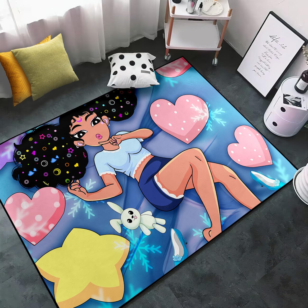 

Girls Rugs for Bedroom Black Girl Area Rug Cute African American Kids Floor Carpets for Living Room Decor Soft Small Carpets Yoga Mats for W 60cm x 90cm