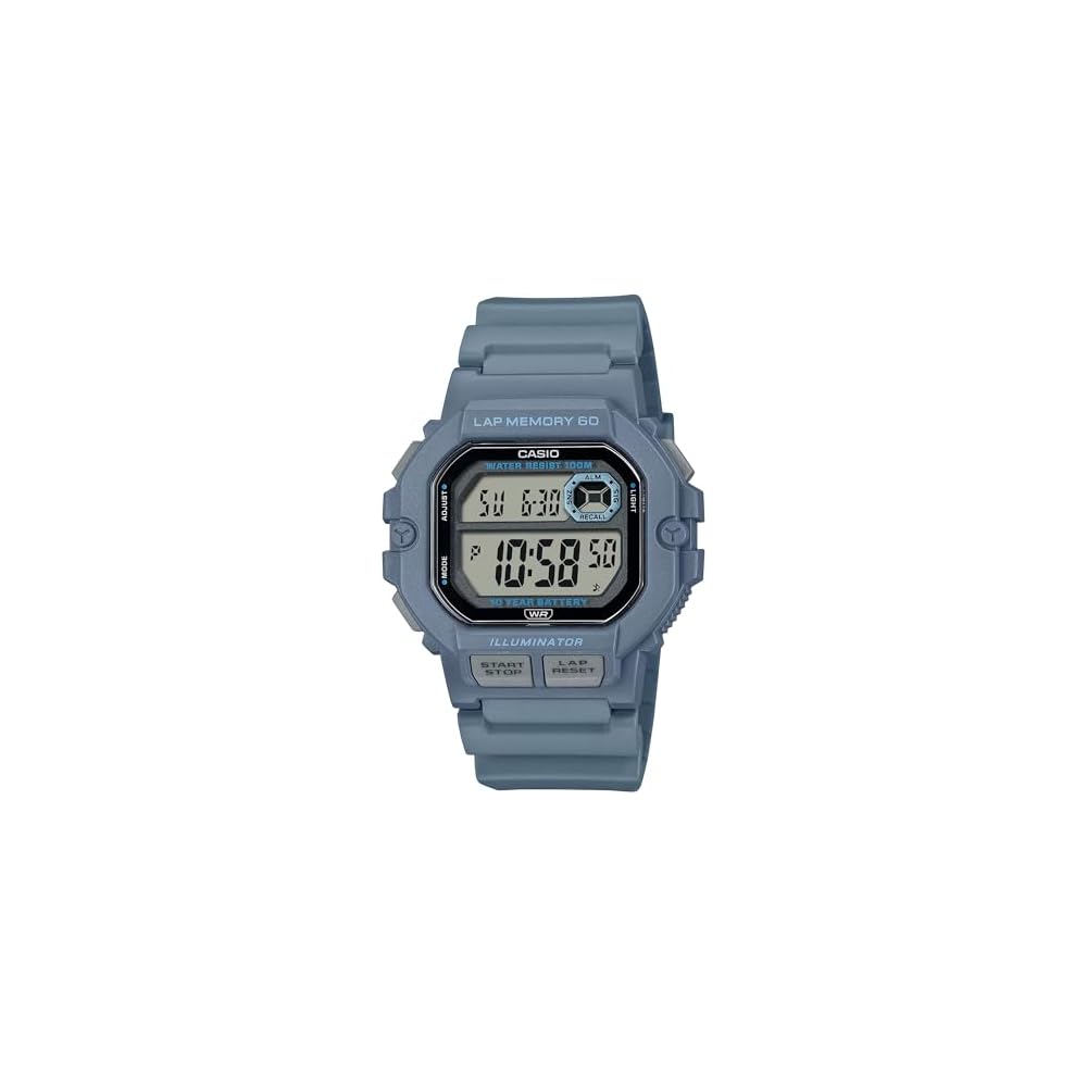 Casio WS-1400H Series Black Digital Watch with 60 Lap Memory and Blue Accents
