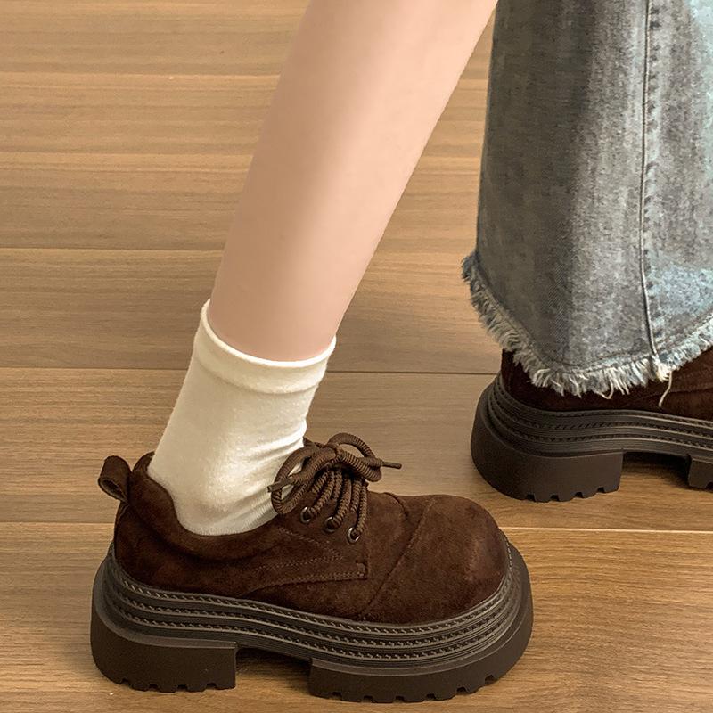 Retro Brown British Style Platform Small Leather Shoes Women's 2025 New Autumn Skirt Versatile French Deep Mouth Single Shoes