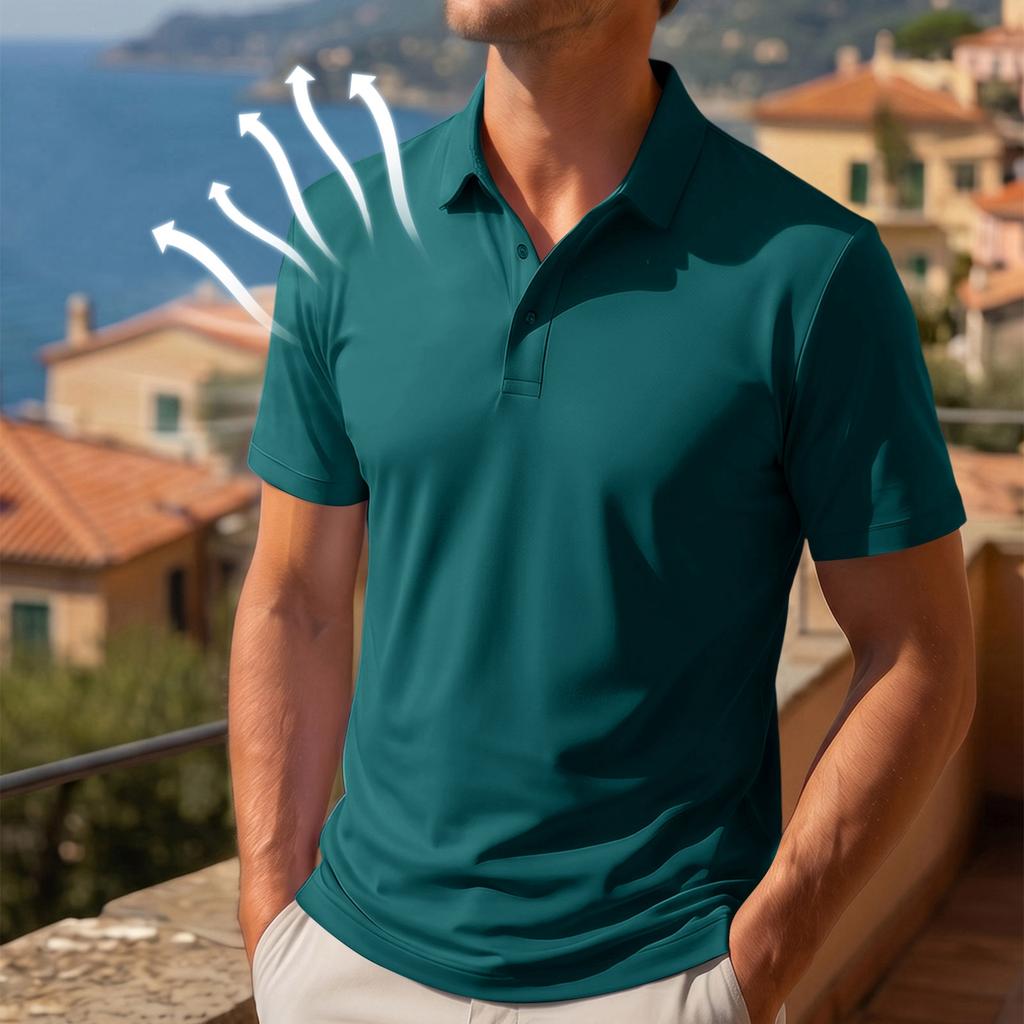Pánske priedušné rýchloschnúce ľadové hodvábne polo tričko s gombíkmi a krátkym rukávom, odolné proti vráskam, na bežné nosenie a outdoorové aktivity