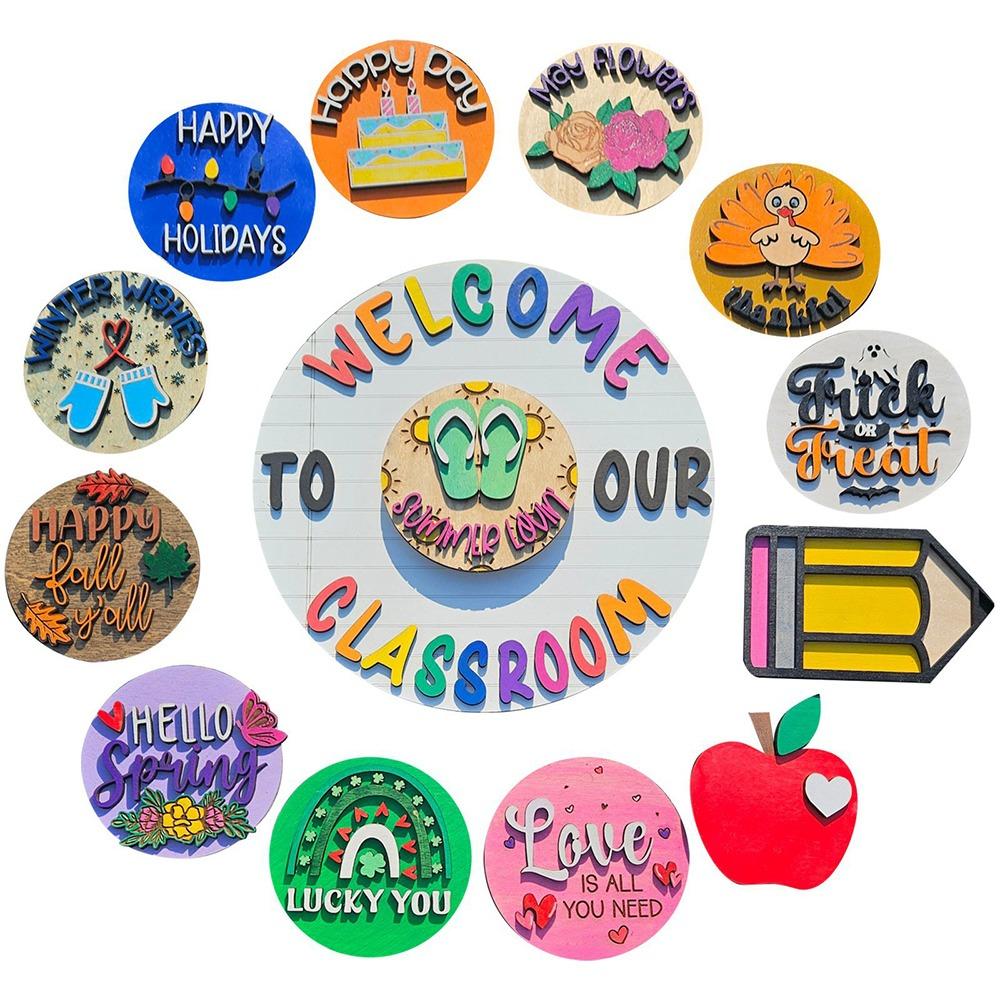 Wooden Welcome Door Signs Cartoon Door Hanging Ornament Welcome To Our Home Sign  Classroom