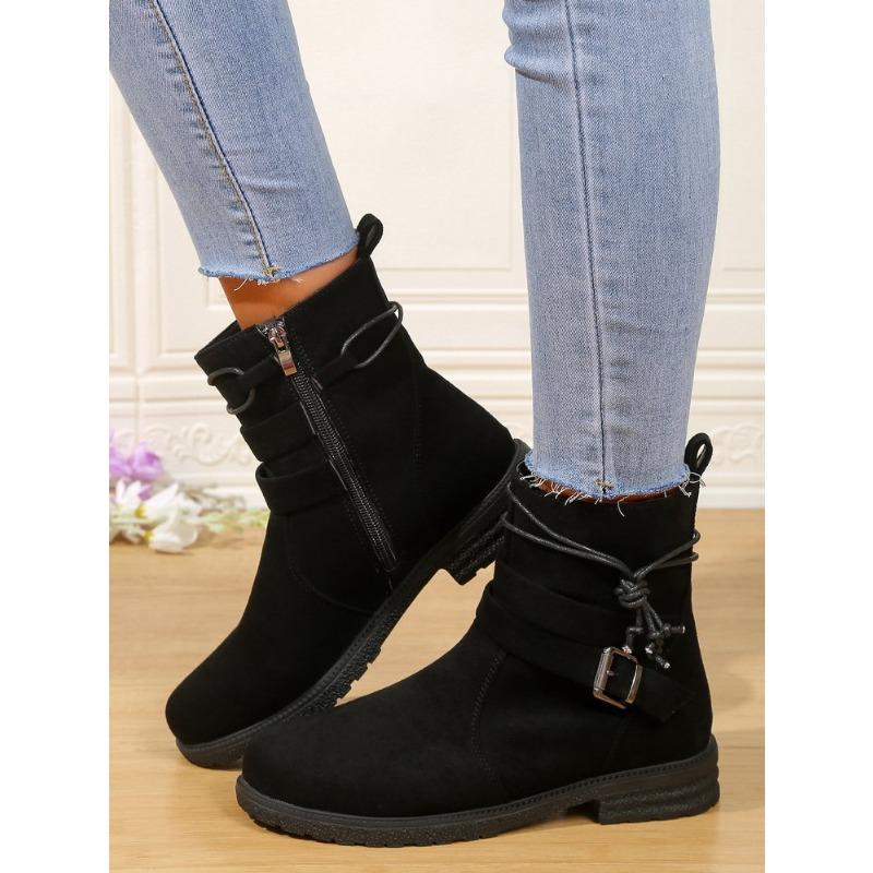 Damenstiefel Herbst und Winter neu Retro große Größe Seitenreißverschluss runde Spitze niedriger Absatz Zigaretten-Lokomotivstiefel