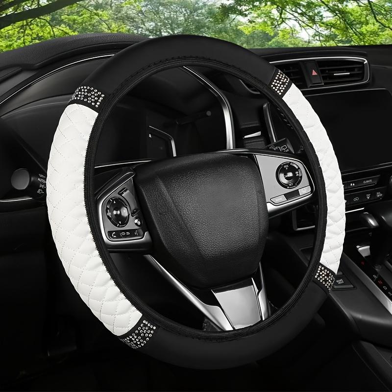 Luxurious Faux Leather Embroidered Steering Wheel Cover with 3D Colorful Diamond Accents - No Inner Ring, Fit for Cars, Cute Steering Wheel Cover