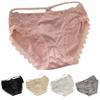 Hollow Ice Silk Thin Belt Panties Flower Satin Silk Lace Thong Women's Lace Mesh Briefs  Girls