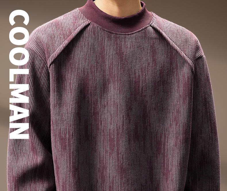 Men's Trendy Retro Print Loose Pullover: Heavyweight Half-High Collar Autumn Hoodie