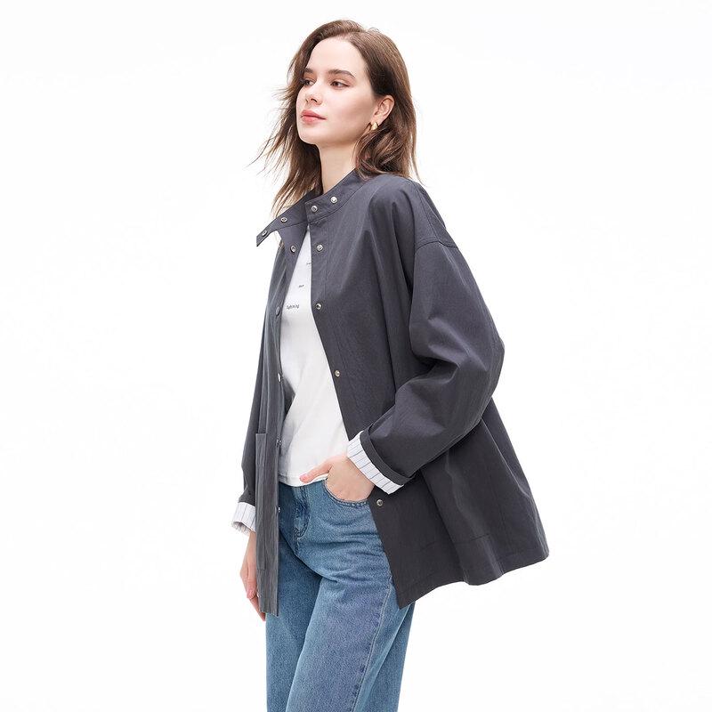 Women's Loose Stand Collar Mid-Length Trench Coat