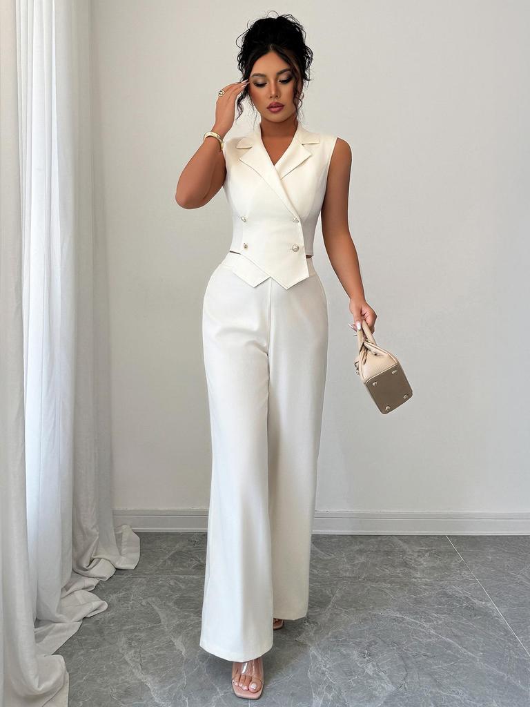 Eleganter europäischer Stil Taillenbetonendes Oberteil & Fließende Weitbeinige Hose Anzug - Damen Frühling/Sommer 2026 Kollektion