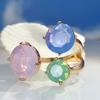 Cute Female Pink Green Blue Zircon Stone Gold Color Round Wedding Rings Promise Open Adjustable Engagement  For Women