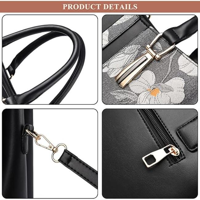 Women's Floral Pattern Handbag and Purse PU Leather Stitching Tote Satchel Shoulder Bag Commuter Top Handle Crossbody