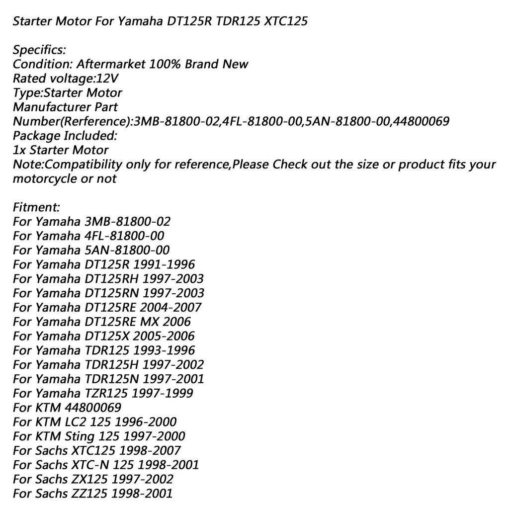 Anlasser Für Yamaha DT 125 TDR 125 TZR 125 DT TDR TZR 125 1991-2007