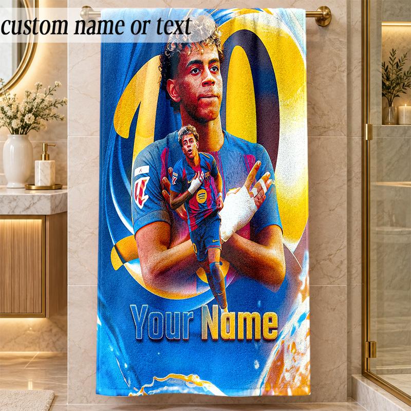 Beach TowelLamine Yamal Custom Name Text Personalized Soft Towel for Beach Pool Indoor Home Decor Gift