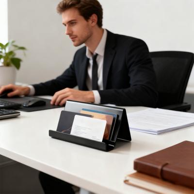 Visitenkartenhalter aus Edelstahl Professionelles Business Mental Case Rack Offenes Design Desktop-Organizer für Schreibtisch