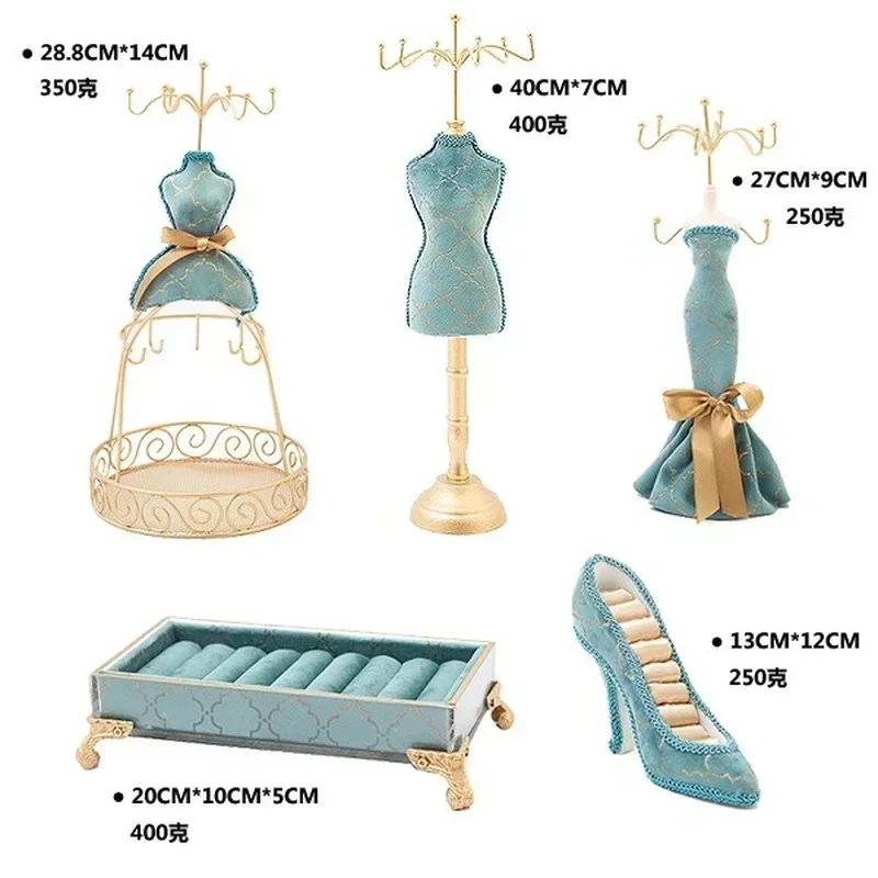 Suport Nordic Retro pentru Bijuterii Albastru Păun Bronzat Raft Rotativ Organizator Cercei Colier Inel Pandantiv Brățară