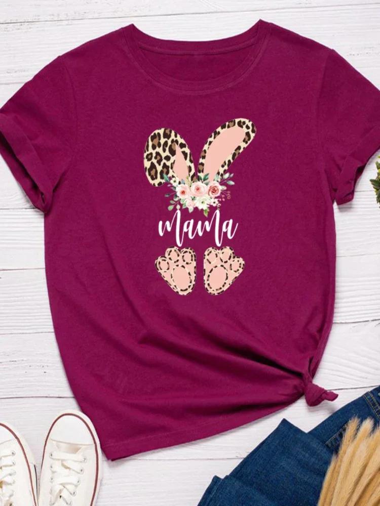 Leopard Bunny Mama Print Women T Shirt Short Sleeve O Neck Loose Women Tshirt Ladies Fashion Tee Shirt Tops Camisetas Mujer