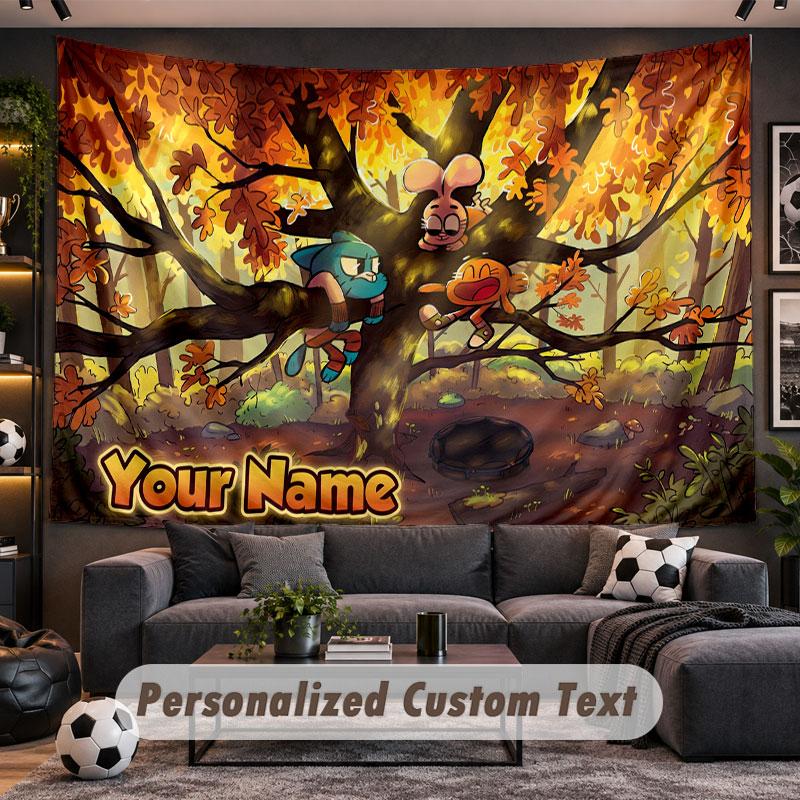 Arazzo da Parete Nome Personalizzato Fantastico Mondo di Gumball Stampa Personalizzata su Tessuto Decorazione Murale