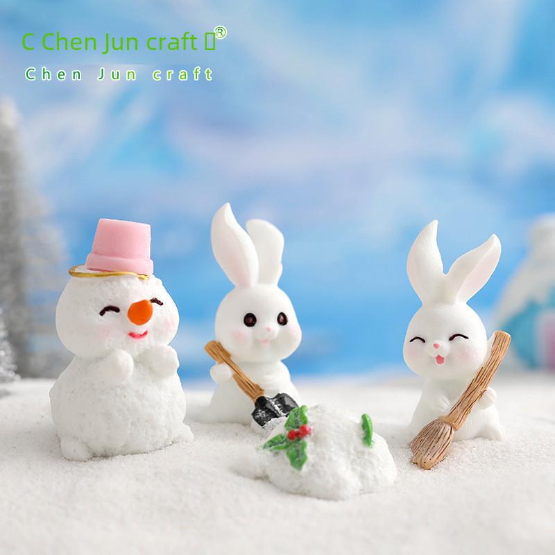 Cute Resin Snow Bunny Winter Wonderland Accessories For Diy Crafting