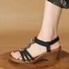 Women'S Boho Wedge Sandals Comfortable Low Heel Wooden Bead Rhinestone Comfortable Wedge Sandal Decorative Shoes For Women