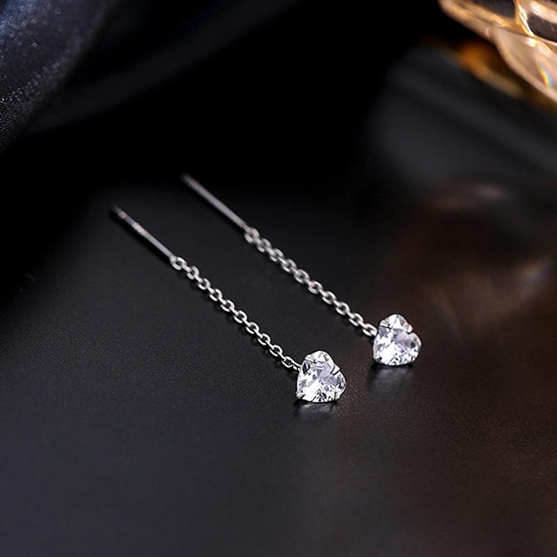 1Pc Zircon Ear Wires Heart Star Earrings Long Temperament Versatile Tassel