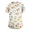 Women V Neck Short Sleeve Work Top with Pockets Animal Print Medical Scrub Shirt Comfortable Fit Durable Fabric Suitable for Healthcare Professionals