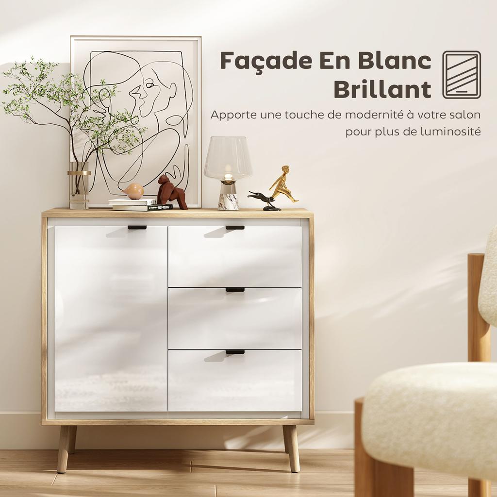 Buffet Sideboard Storage Cabinet Kitchen Cupboard With 2 Doors 3 Drawers And Adjustable Shelf 80x35x77cm White