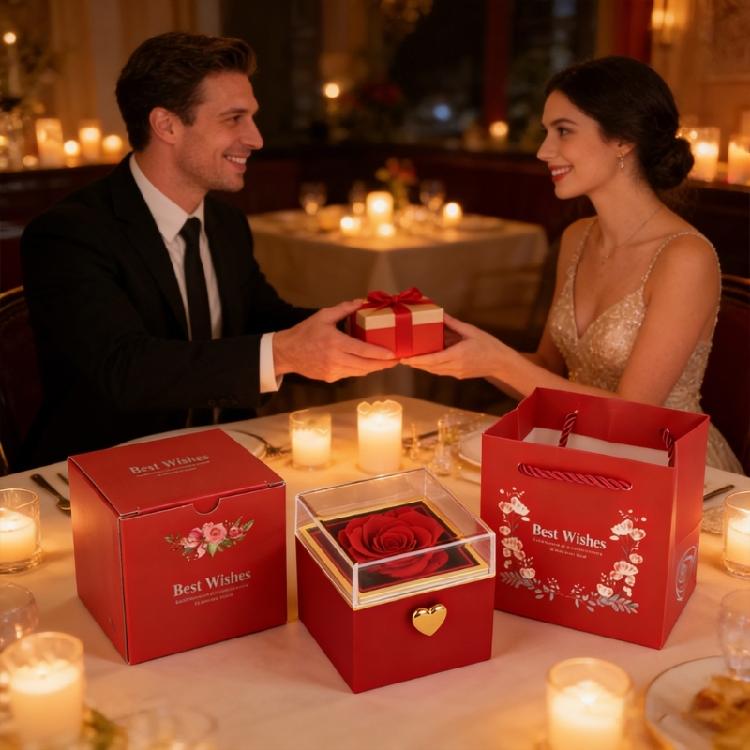 Innovative drehbare Ringbox mit schönem Blumenanhänger Schmuck-Präsentationsetui Geeignet für besondere Überraschungen
