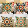 Vintage Mediterranean Floral Tile Cushion Cover Natural Linen Organic Fabric DoubleSided Printing Room Sofa Decor Pillow Case