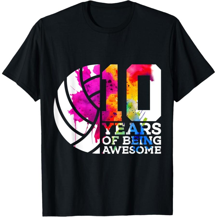 

10 YEARS OF BEING AWESOME VOLLEYBALL 10TH BIRTHDAY T-Shirt(1) XXXXXL чорний