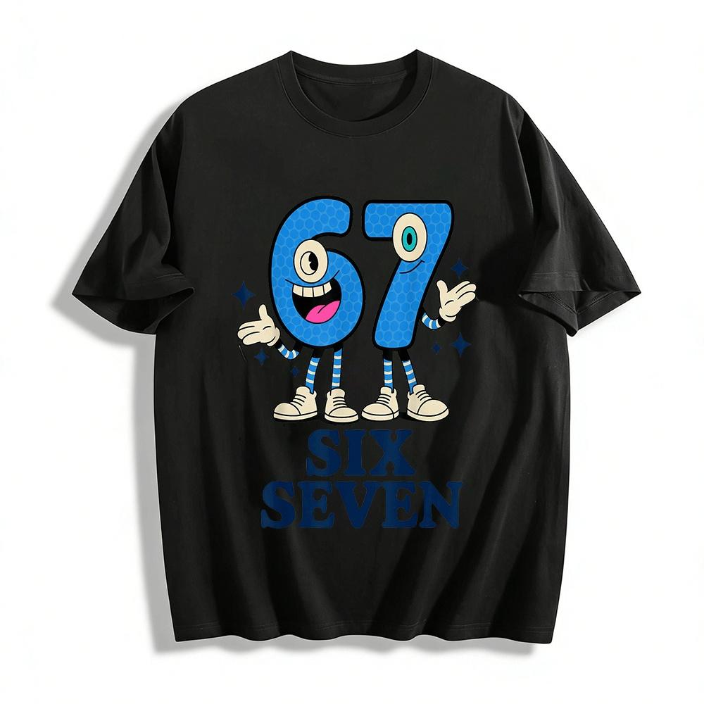 Fun Number 67 Anthropomorphic Cartoon Print Casual Top Pure cotton T-shirt XXS