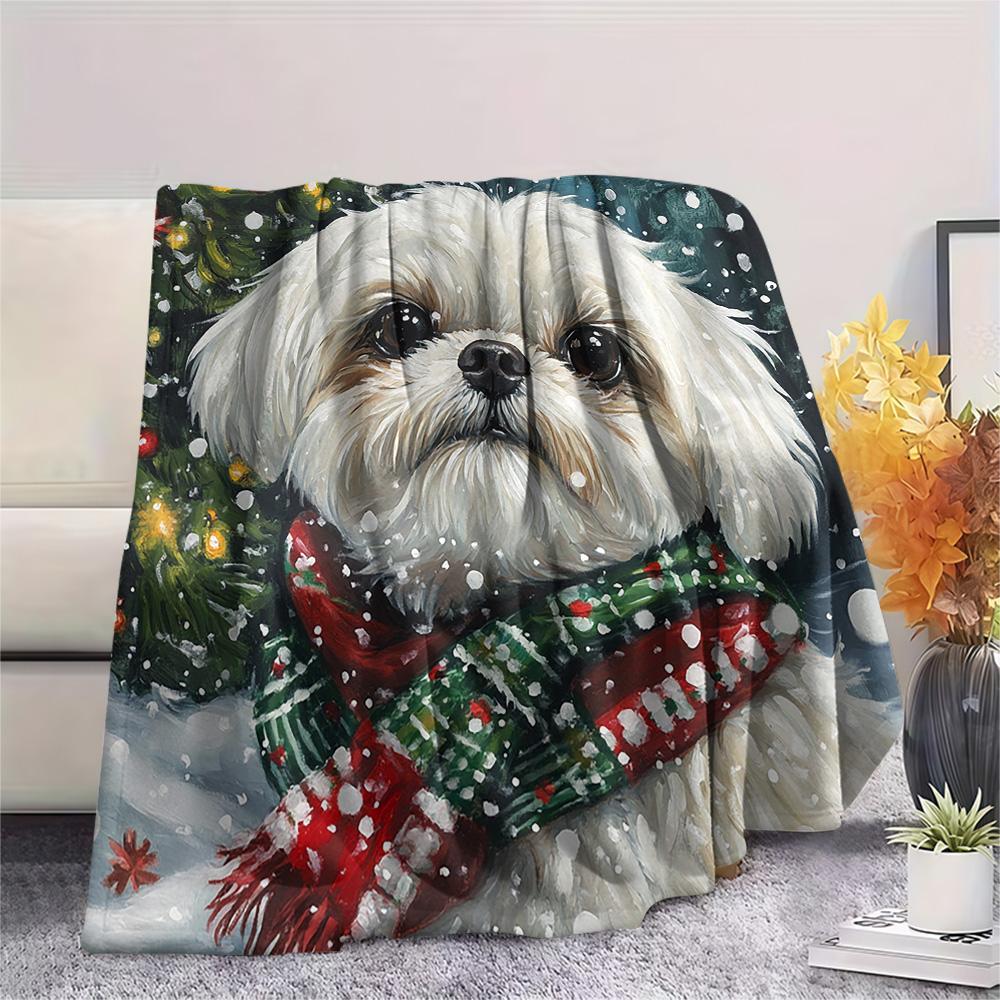 Shih Tzu Print Flannel Blanket, High quality Comfortable for All Seasons, Home Decor, Warmth and Comfort, Perfect for Christmas Gifts