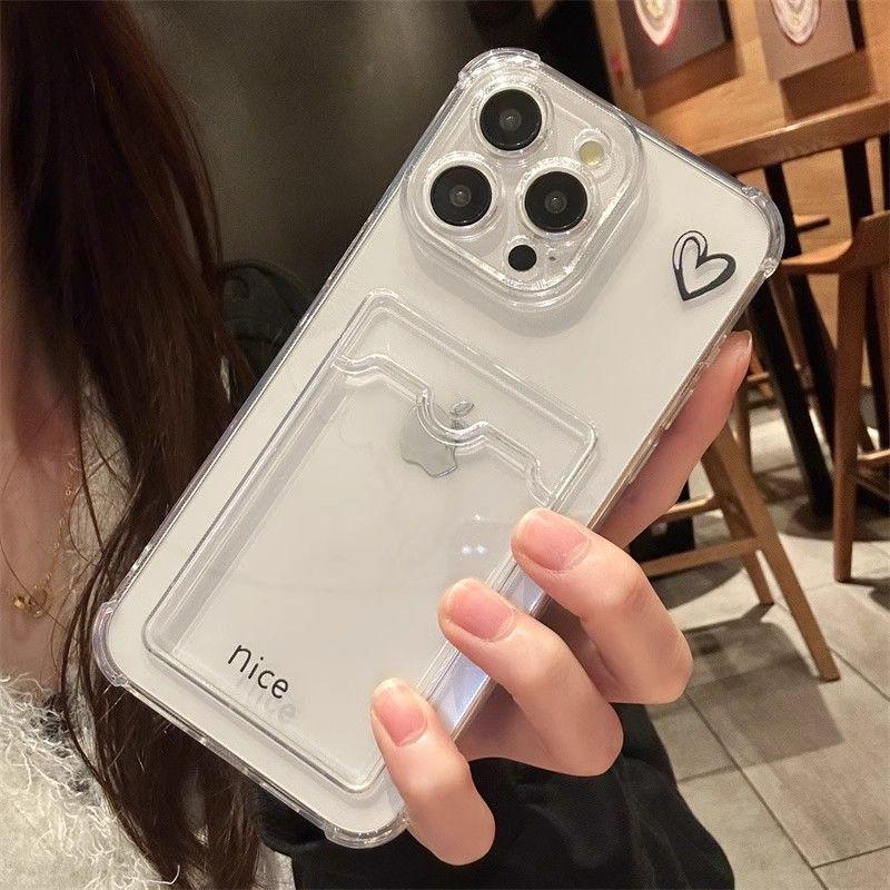 Kompatible Apple Love Heart Handyhülle - Kreatives weiches Design mit Kartenhalter für die Modelle 12, 13, 14, 16 Pro und 17 Pro Max.