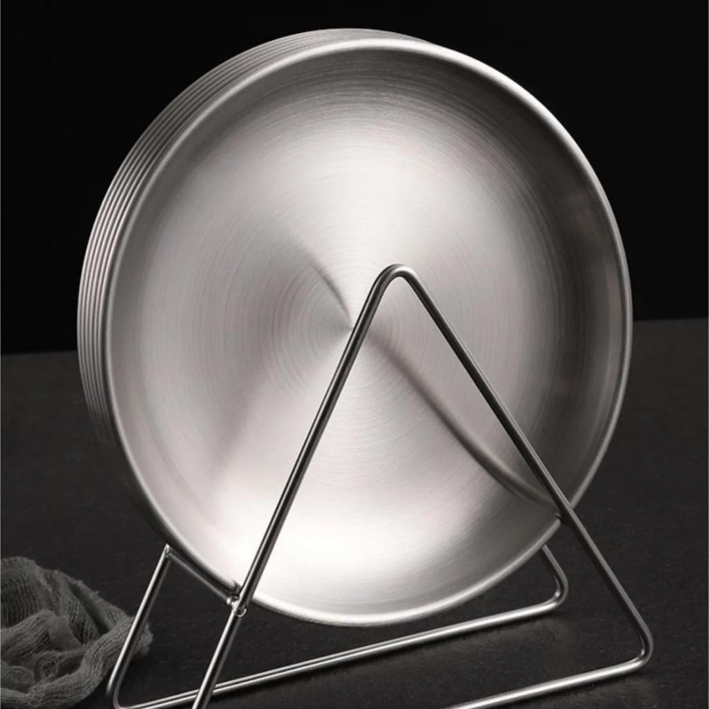 6pcs Plates with Storage Rack Stainless Steel Restaurant Snack Plate Cake Fries Plate Gold Tray