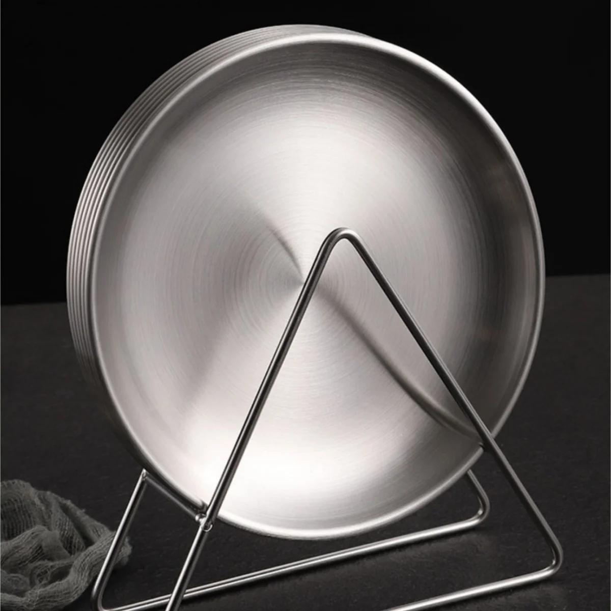 

6 шт. тарелок с подставкой для хранения Нержавеющая сталь ресторанная тарелка для закусок Тарелка для торта и картофеля фри Золотой поднос