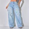 Womens Loose Straight Leg Jeans High Waist Street Style Denim Pants Washed Casual
