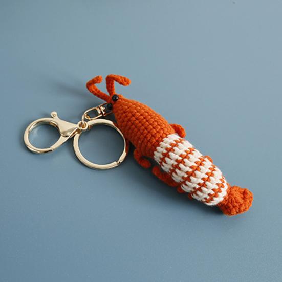 Crochet Wool Shrimp Keychain Pendant Handcrafted Cartoon Design Animal Keyring