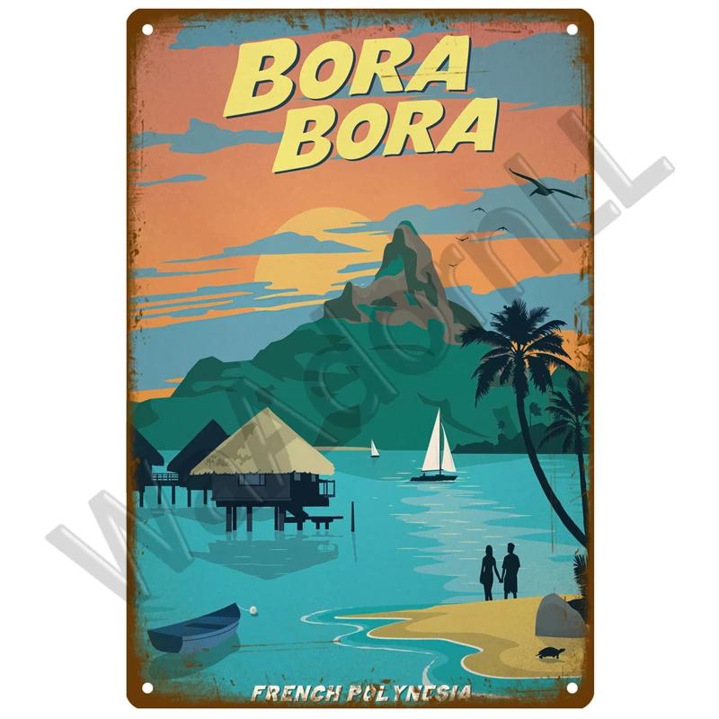 Beach Tin Sign Plaque Metal Summer Sign Metal Plate Wall Decor For Beach Bar House Surf Club Decorative Iron Painting Poster