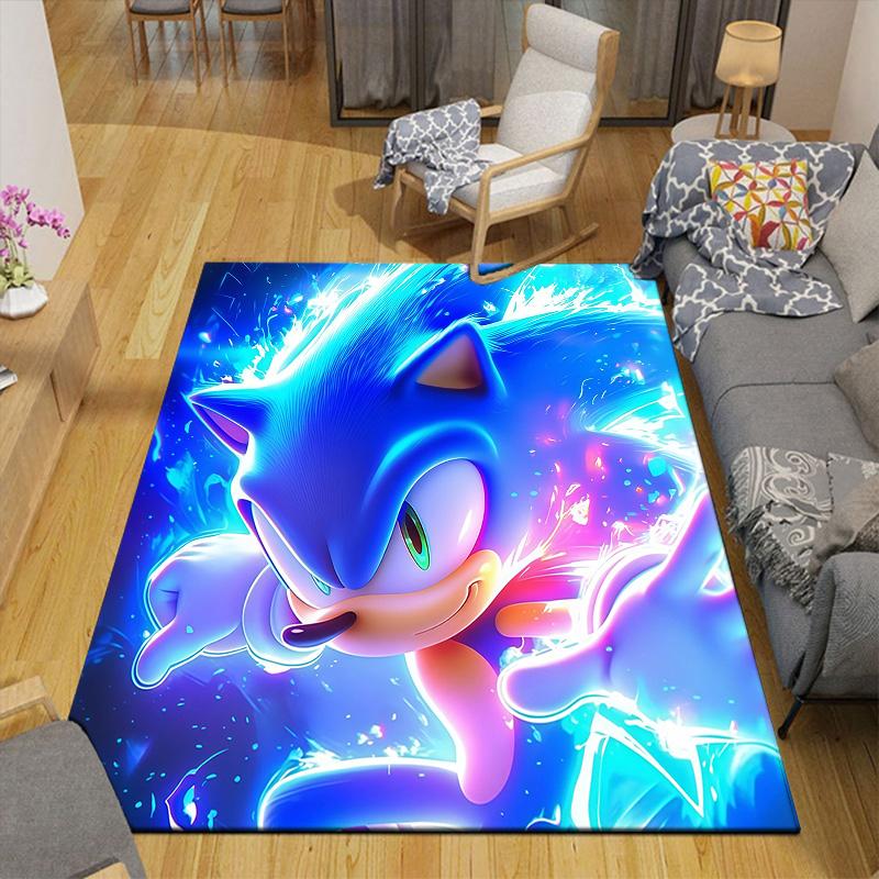 Sonic the Hedgehog Flannel Pattern Square Carpet,Area Rug,Carpet Rug for Living Room Bedroom Sofa Playroom Decor,Non-slip Floor Mat