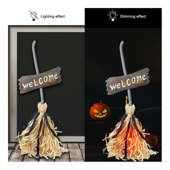 Animated Floating Witch Broom 28" Halloween Magic Dancing Broom Light Up Moving Broomstick with Sound for Haunted House Floor Decor