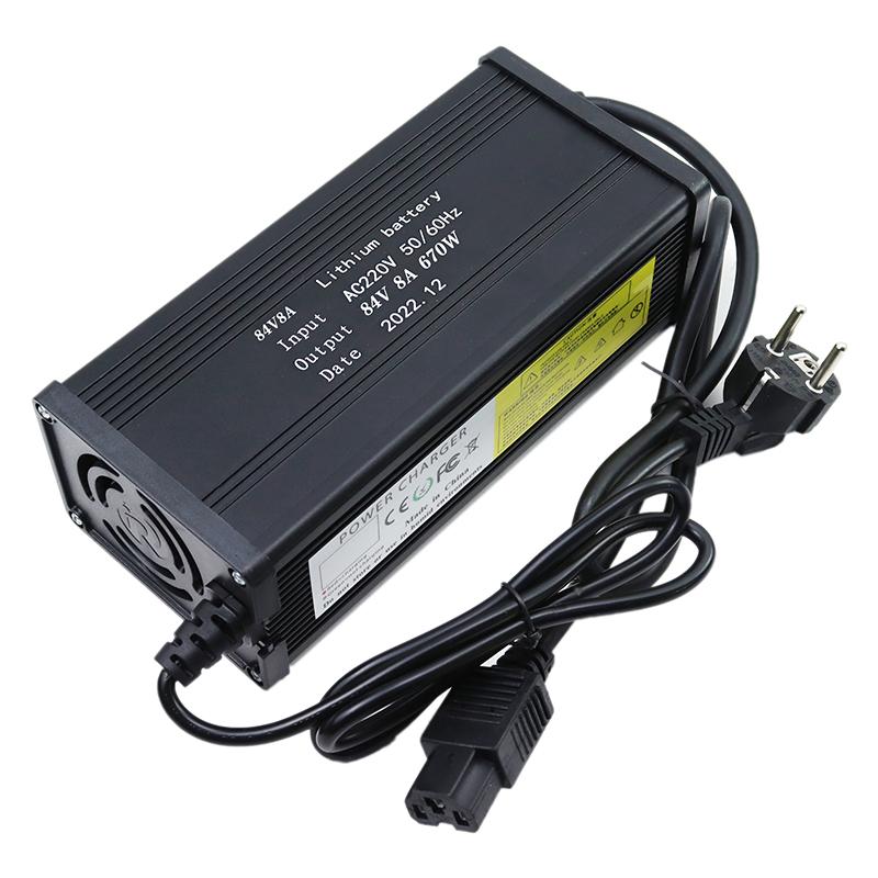 72V 5A 8A 10A 12A 15A 20A Lithium Battery Charger 110V/220V With Fan For 20S 84V E-motorcycle Cells Fast Charging Aluminum Shell