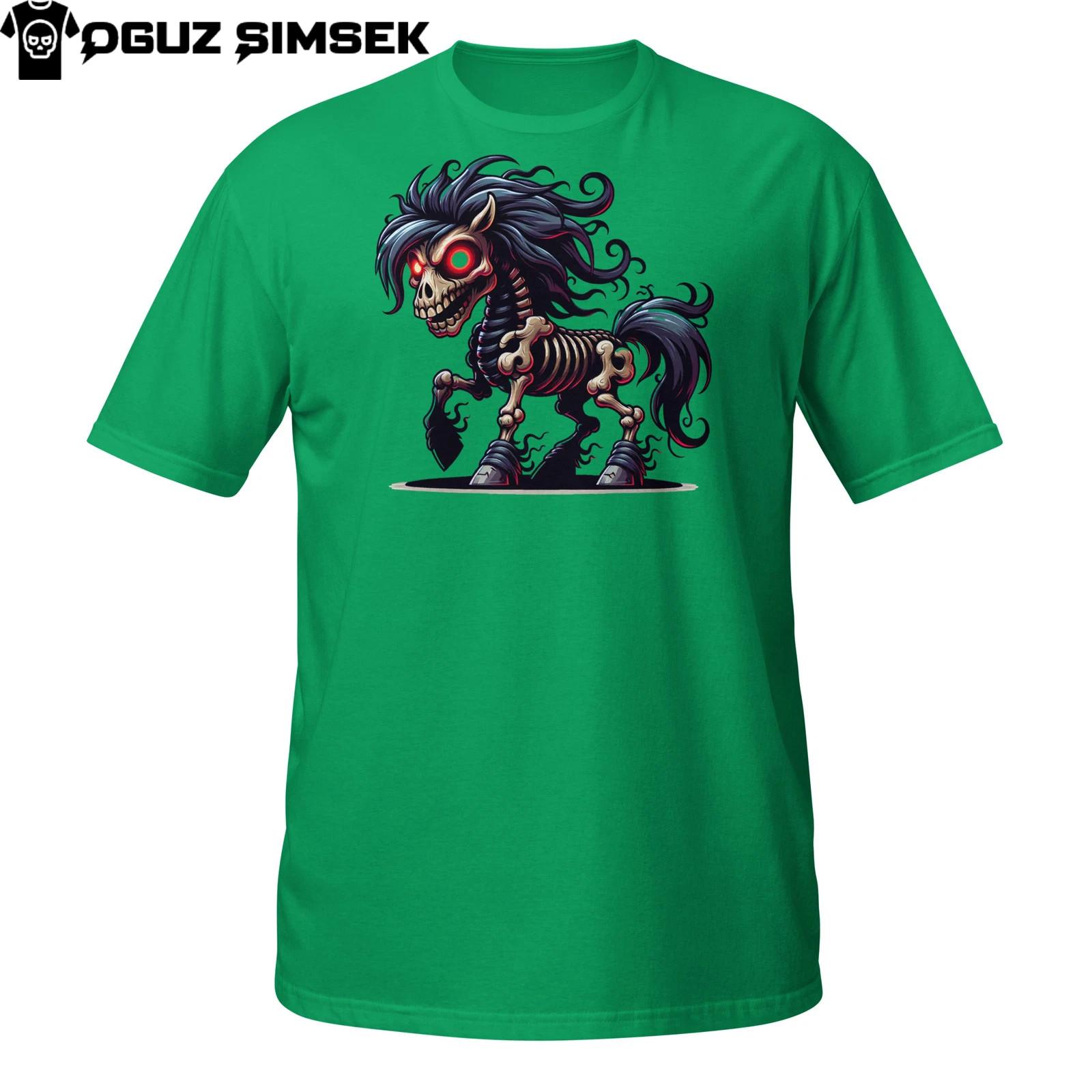Skeleton Horse T-Shirt Mens Womens Tees Top | Undead Nightmare Pony with Fiery Eyes | Gothic Tee 4XL