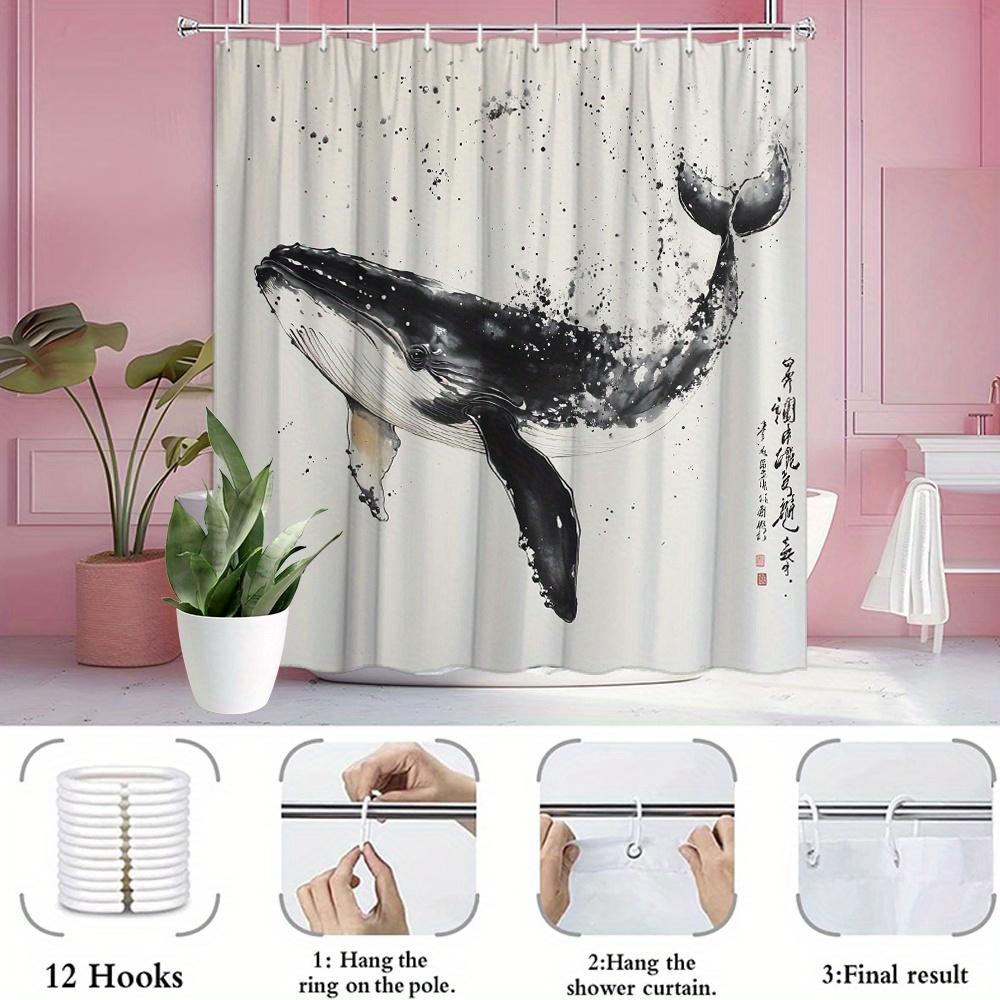 Humpback Whale Shower Curtain Japanese Traditional Art Washable Including 12 Hooks Modern Bathroom Decorative Shower Curtain