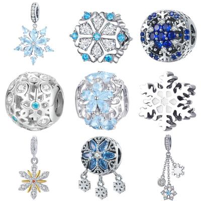925 Sterling Silver Sněhové vločky Korálky Přívěsky Fit Sněhové vločky Korálky Náramky Vánoční dárek Stříbro 925 Výroba šperků