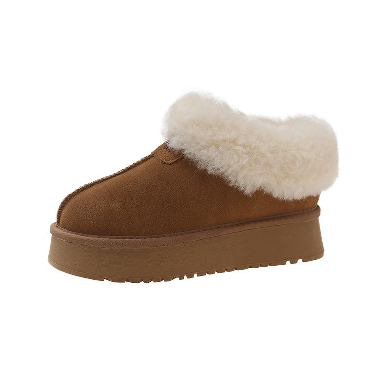 Small thick-soled low-top snow boots women's sheepskin and fur integrated 2025 new one-pedal winter wool cotton shoes