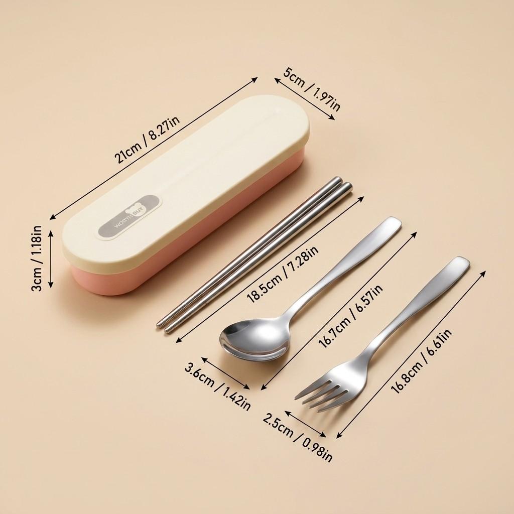 Portable Stainless Steel Cutlery Silverware Set Spoons Forks Chopsticks Tableware with Organizer Case Kids Travel School Lunch