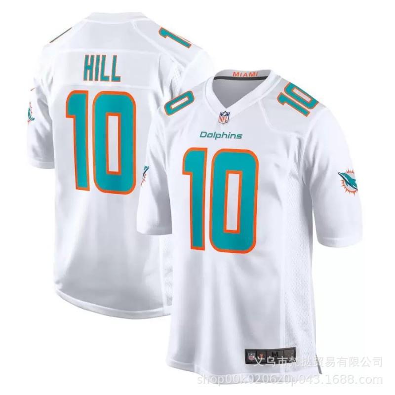 Miami Dolphins NFL Football Jersey 10 Hill 17 Waddle 1 13 White Blue Short Sleeve Cotton V-Neck Sportswear Men Women