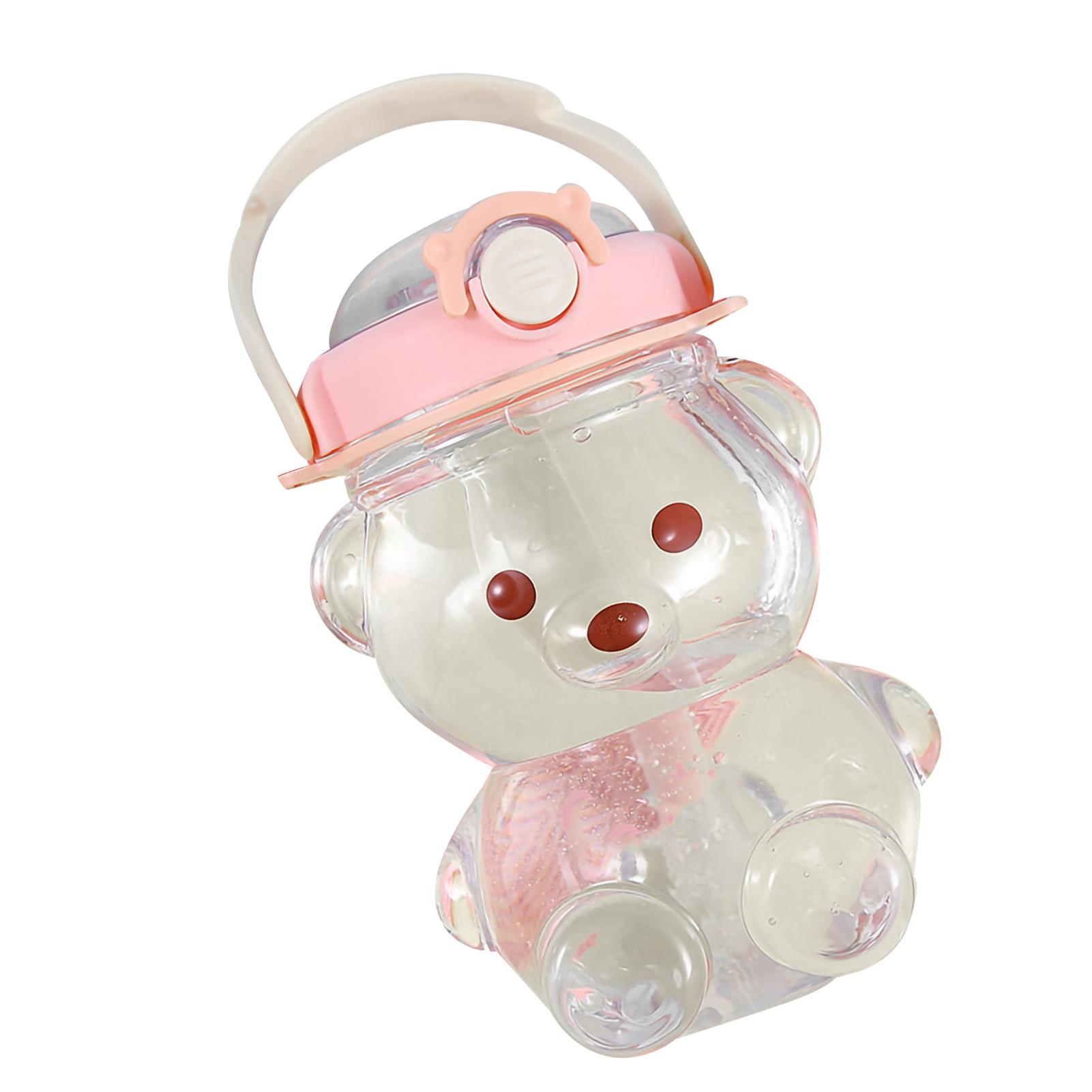 

Bear Straw Bottle Cute Bear Large Capacity Bear Water Bottle with Straight Drinking Straw Adjustable Straps Pink 1400ml рожевий