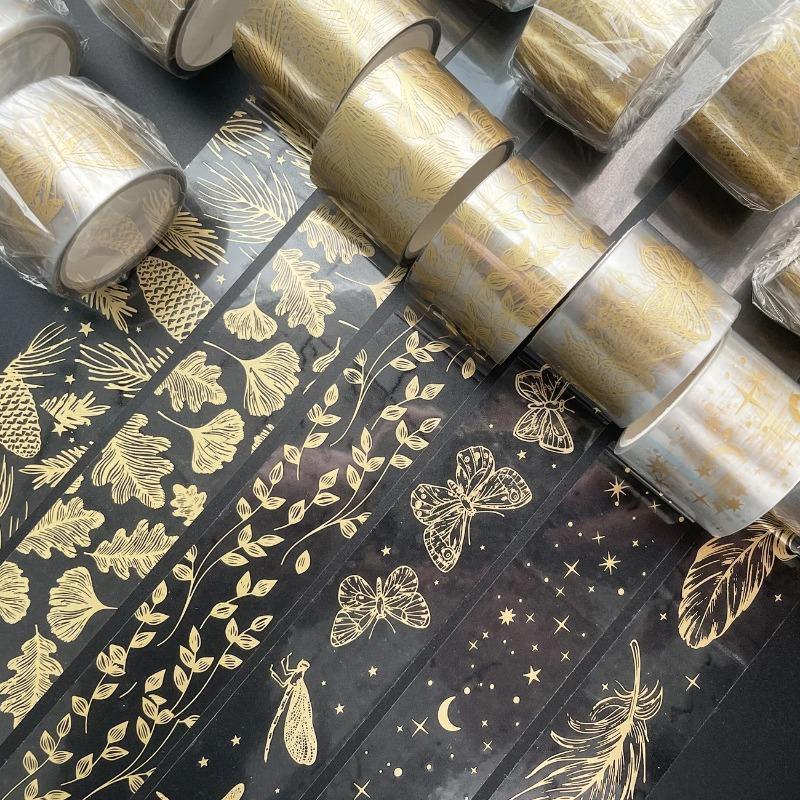 Butterfly Feather Leaves Decorative Adhesive Tape Golden Transparent  Washi Tape Scrapbooking Sticker Label Stationery Tape