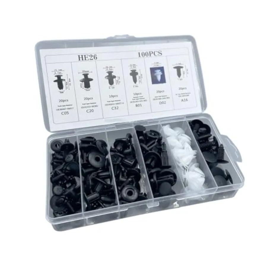 100PCS Plastic Car Body Trim Clips Universal Car Bumper Clips Rivets Fasteners Push Retainer Kit Auto Push Pin Rivets Set with