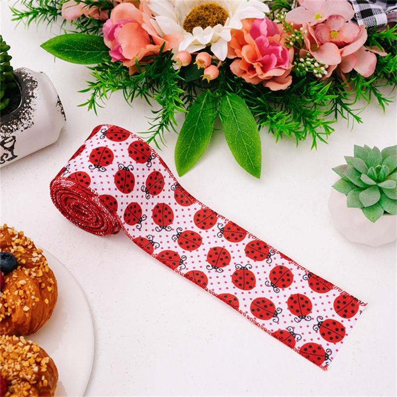 4 Roll Labybug Ribbon 5Yard/Roll Ladybird Ribbon Decorative Ribbon for Gift Wrapping, Party Decorations, Hair Bows