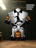 Men'S Outdoor Halloween Polo Shirt, Polyester Fabric, Multiple Sizes & Mixed Colors, Ghost Pumpkin Bat Print, Spooky Festive Woodland Style, Suitable